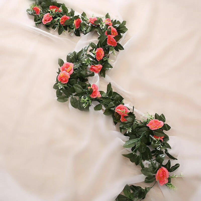 2.5m Artificial Flower Silk Rose Leaf Garland Vine Ivy Home Wedding Garden