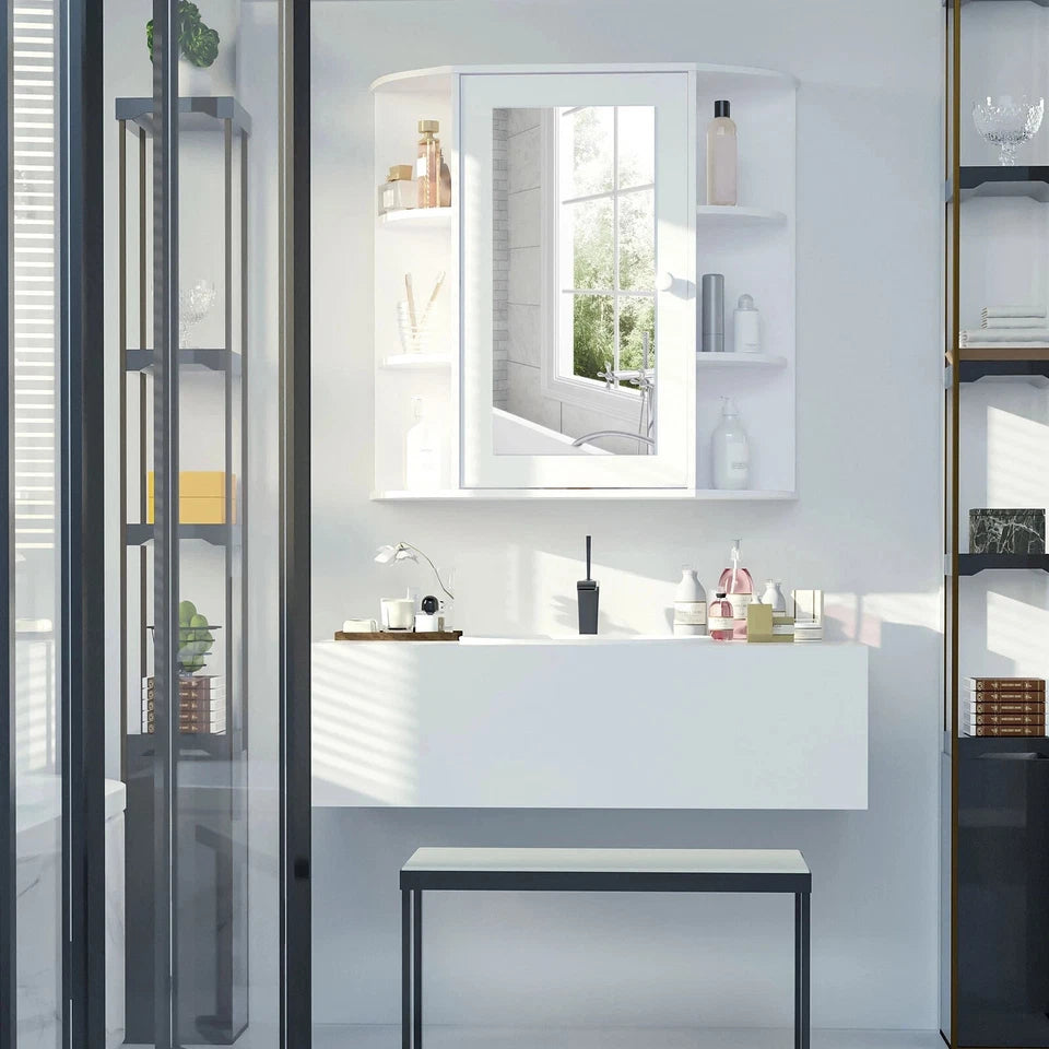 Wall Mounted Bathroom Cabinet with Mirror Single Door Storage Shelves