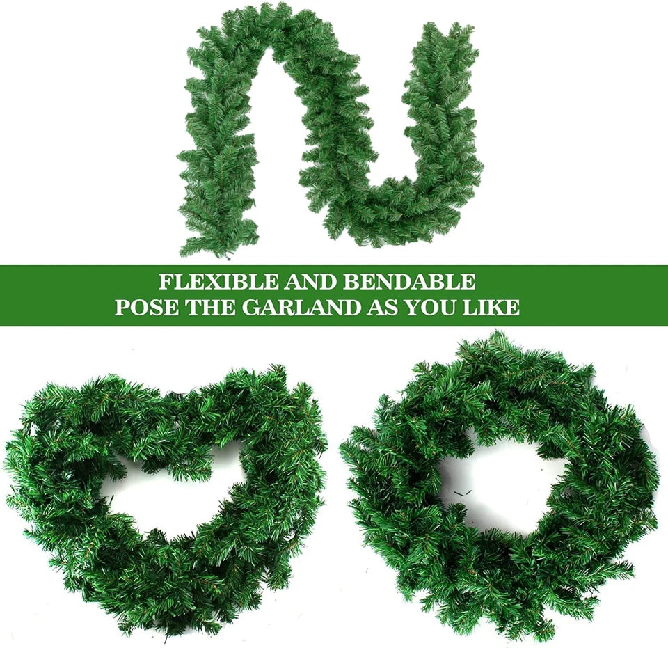 9ft Bushy Pine XMAS Christmas Garland with Lights for Stairs Outdoor Decorations