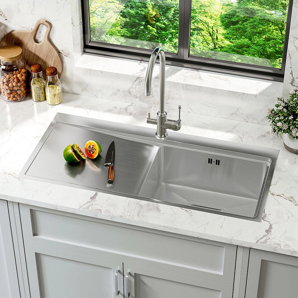 1.0 Bowl Stainless Steel Inset Kitchen Sink With Left Hand Drainer Free Waste