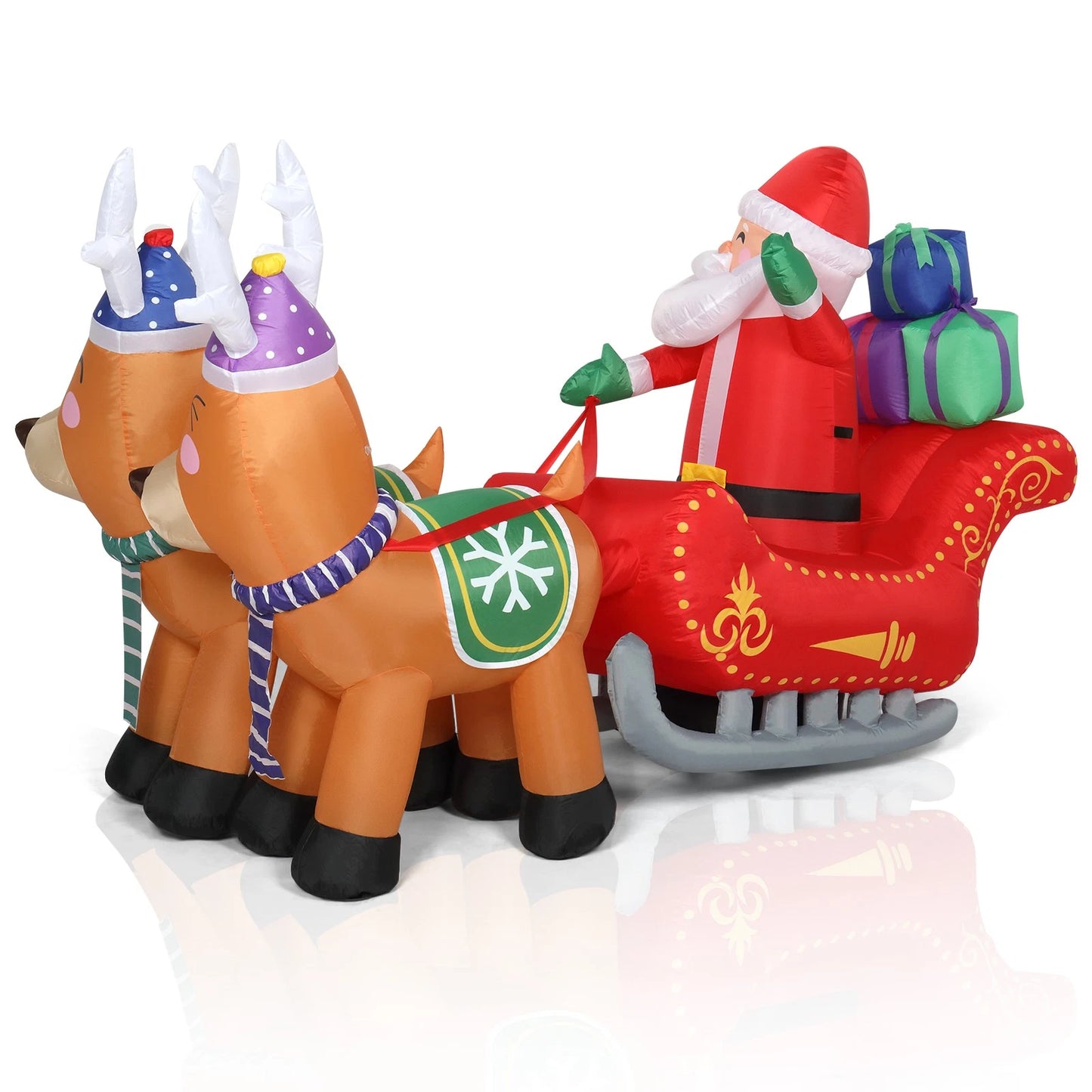7FT Christmas Inflatable Santa Claus Sledge Sleigh Reindeer Blow Up Xmas Garden