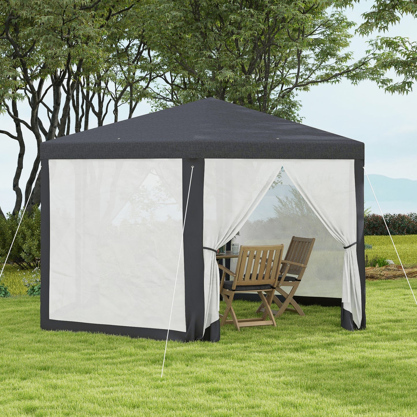 Dark Grey Hexagonal Metal Netting Gazebo Patio Out- door Canopy Party Marquee