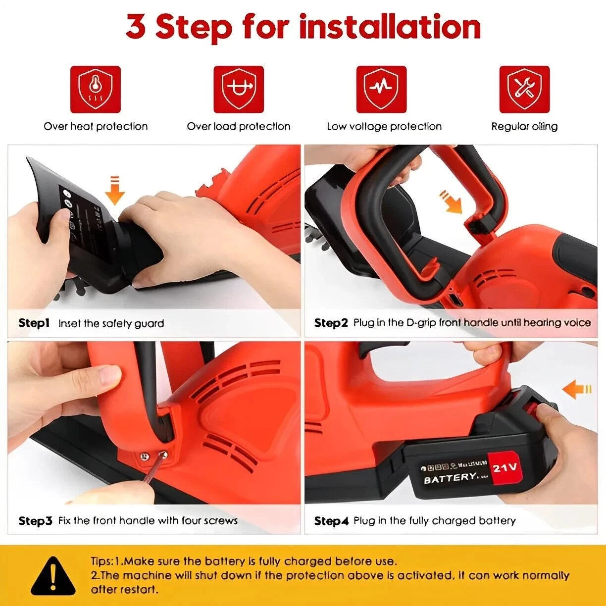 Brushless Cordless Hedge Trimmer Tree Branch Cutter Tool with 2Battery & Charger