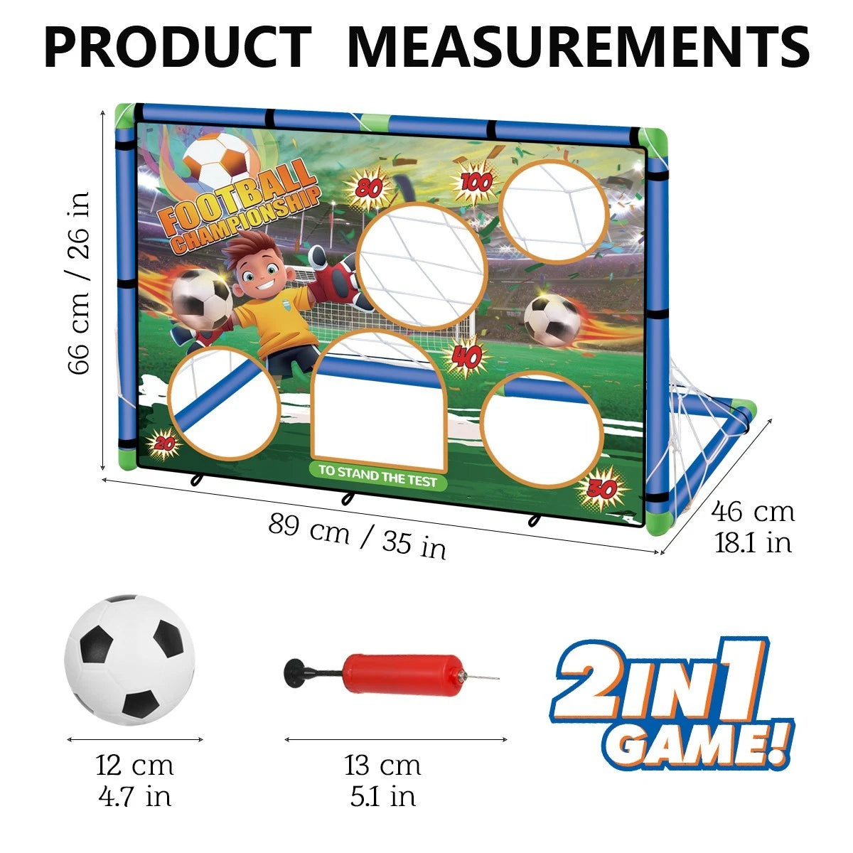 Kids 2in1 Portable Soccer Goal Post Up Football Target Board With Net, Ball Pump