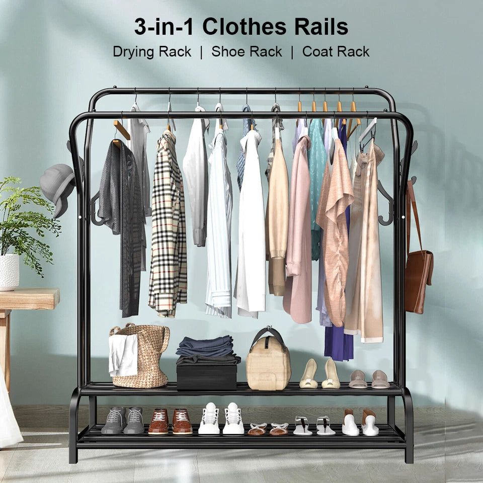 Heavy Duty Metal Double Rail Clothes Garment Hanging Rack Shelf Display Stand UK