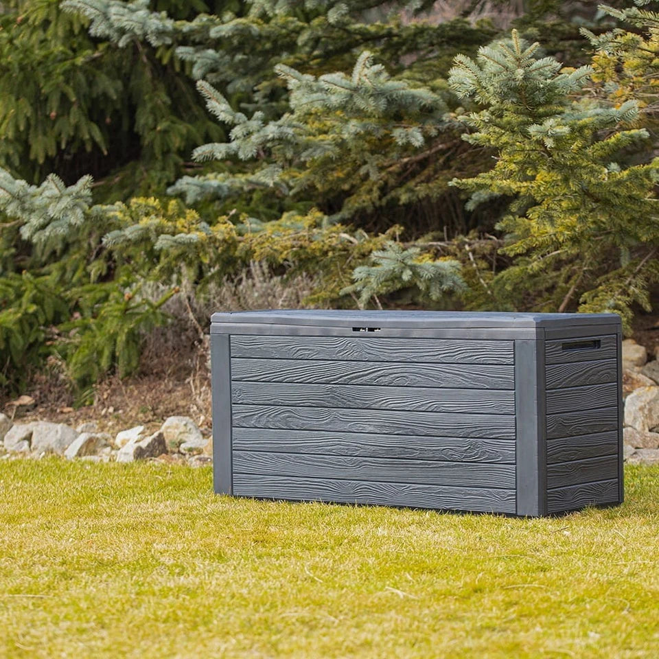Garden Storage Box Deck Chest 190L Wood Structure Lockable Patio Balcony Grey
