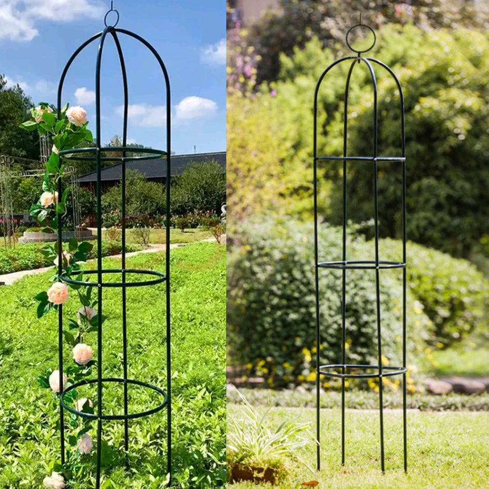 1.9M GARDEN OBELISK BLACK METAL OUTDOOR TRELLIS CLIMBING PLANT SUPPORT FRAME