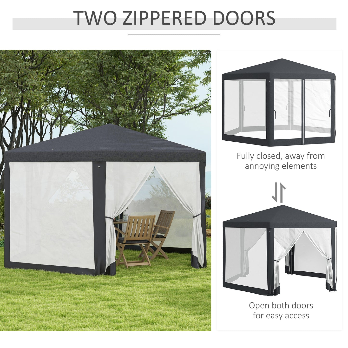 Dark Grey Hexagonal Metal Netting Gazebo Patio Out- door Canopy Party Marquee