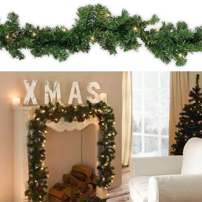 16FT Christmas Garland with LED Lights Pre Lit Stairs Home Fireplace Bushy Pine