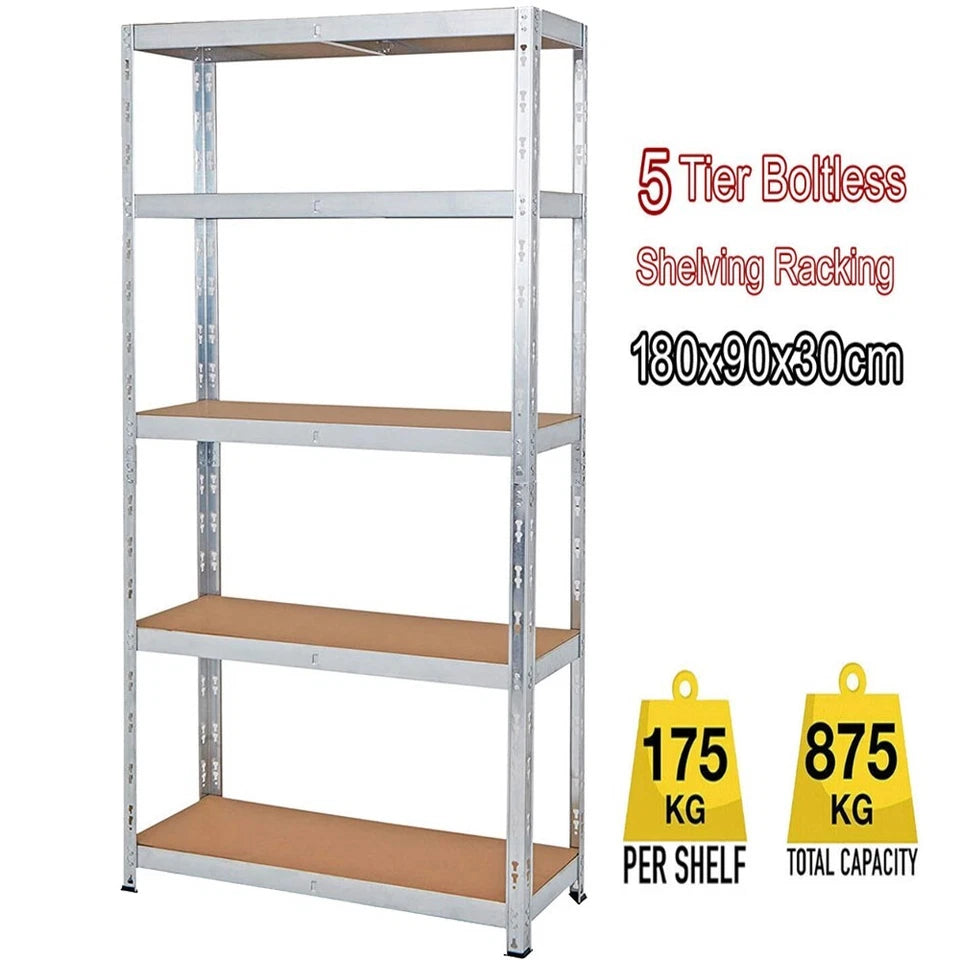 5 Tier Racking Shelf Heavy Duty Garage Shelving Storage Shelves 180x90x30cm