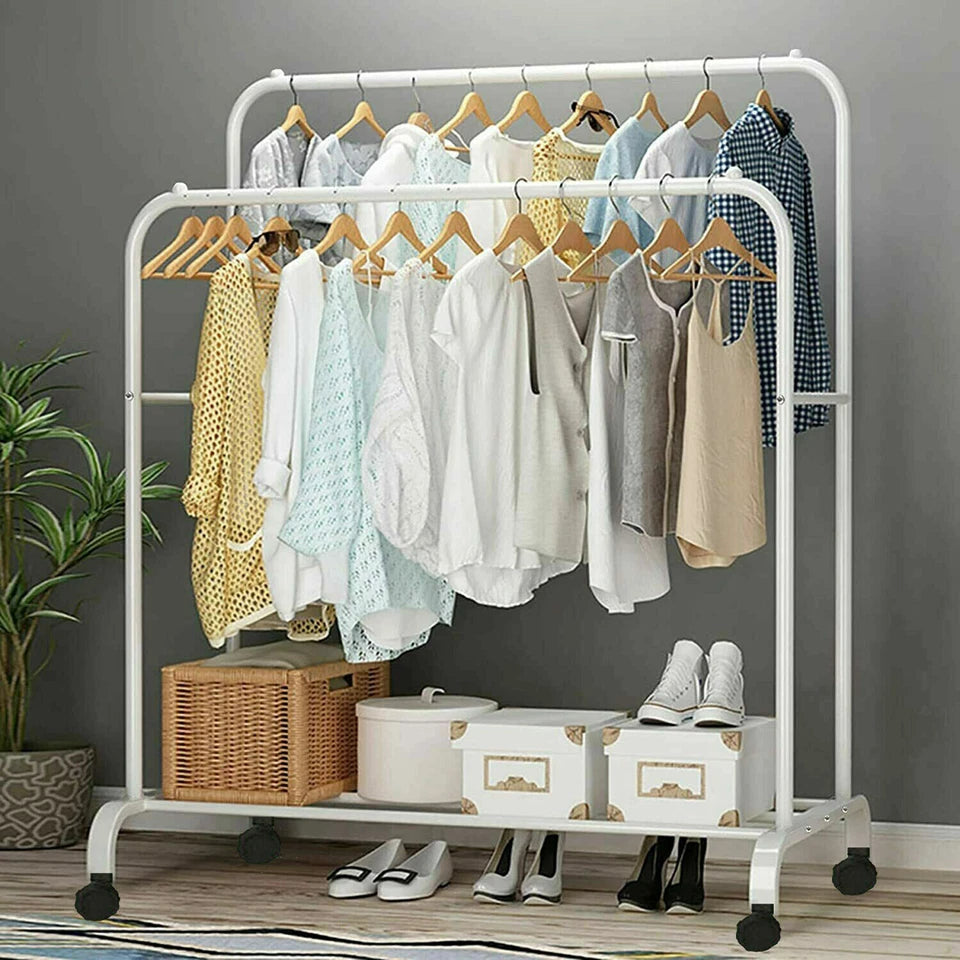 Industrial Pipe Garment Rack Coat Stand Rolling Clothe Rails