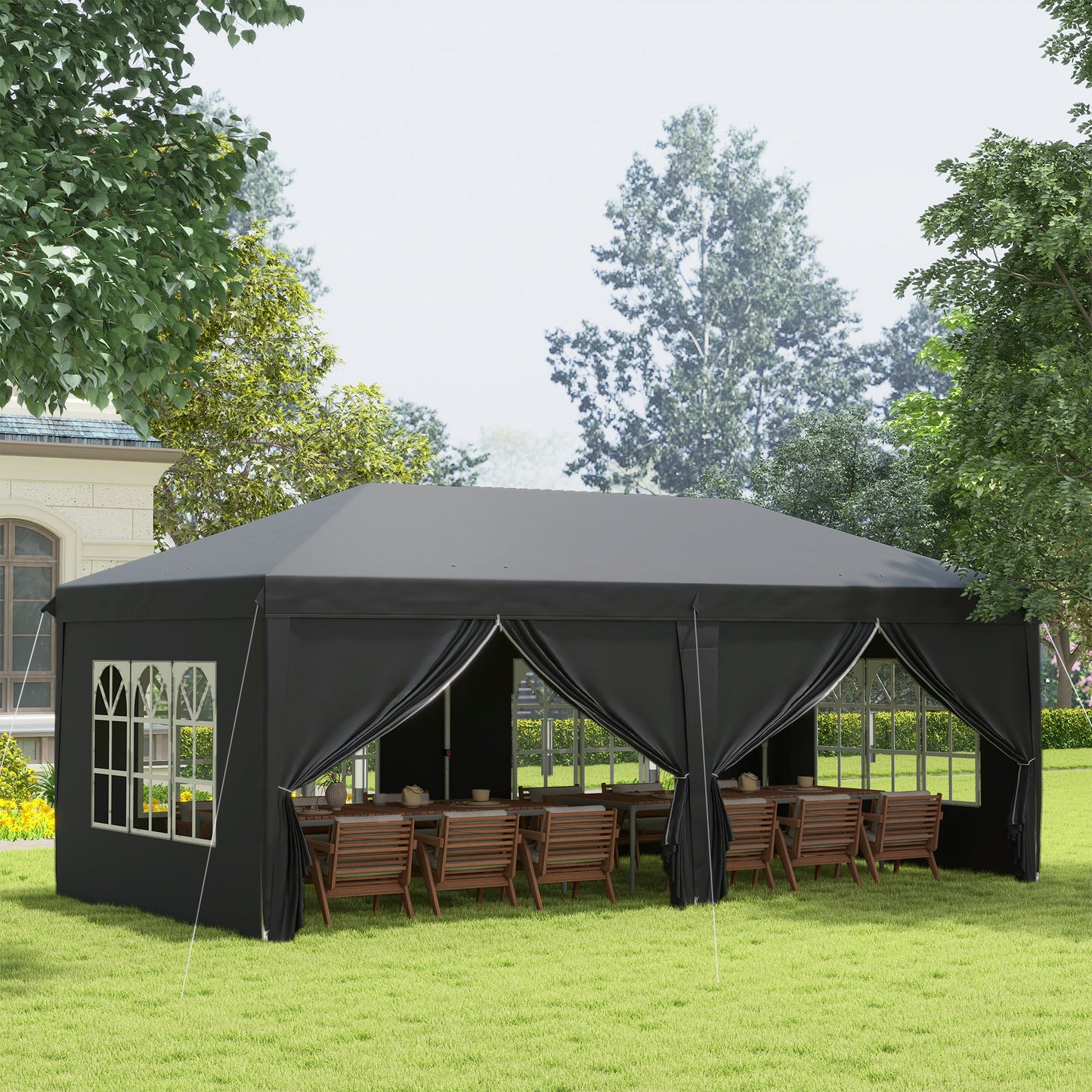 3x6m Popup Garden Heavy Duty Gazebo Marquee Party Tent Canopy with 6 Side Walls