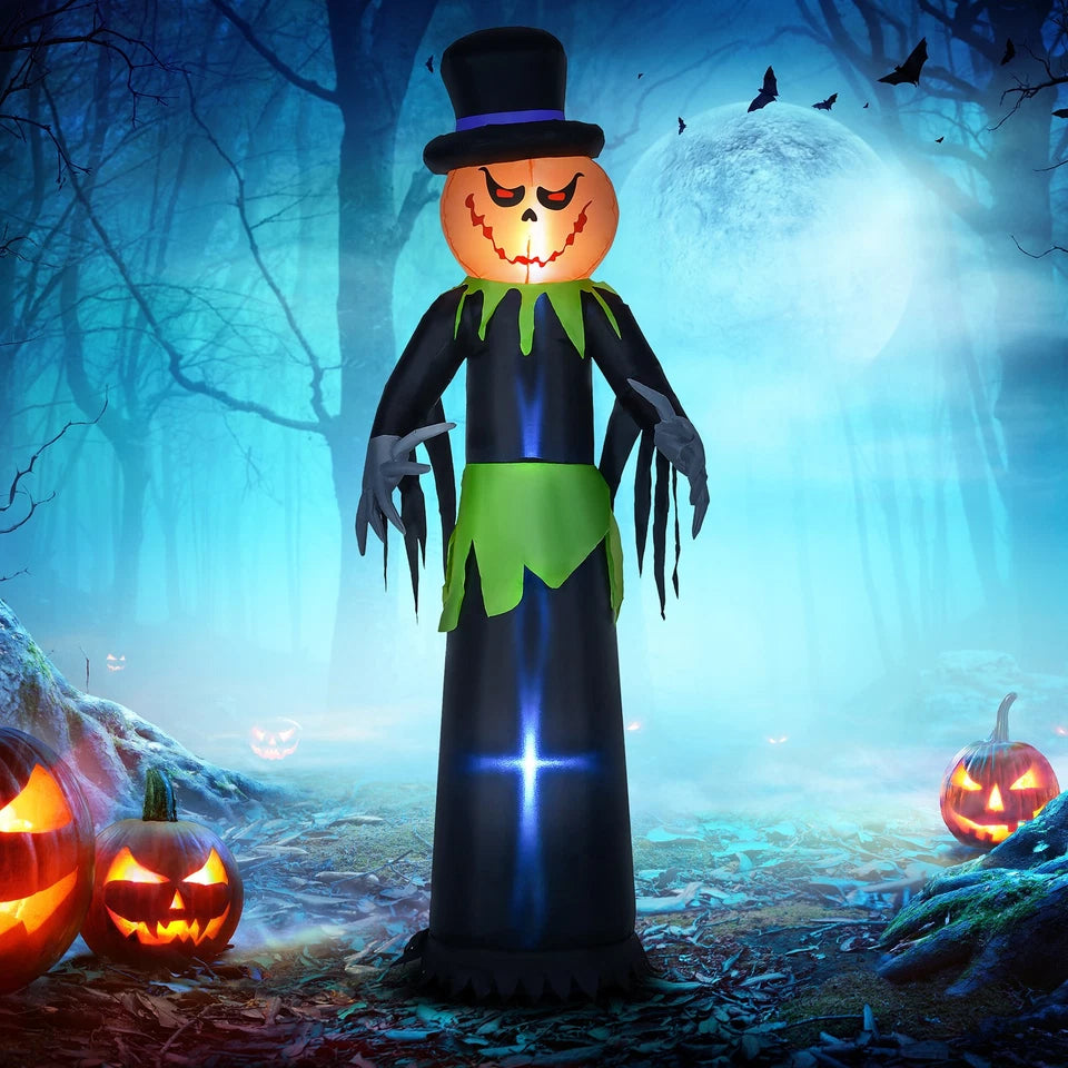 8FT Tall Halloween Inflatable Pumpkin Ghost in A Hat