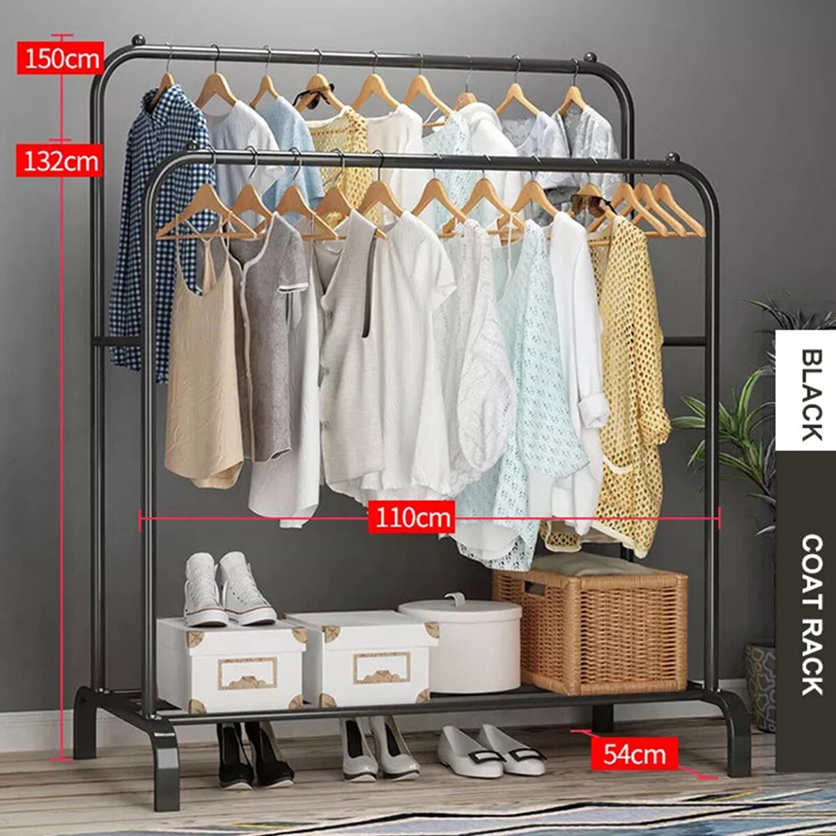 Heavy Duty Double Clothes Rail Hanging Rack Garment Shoes Storage