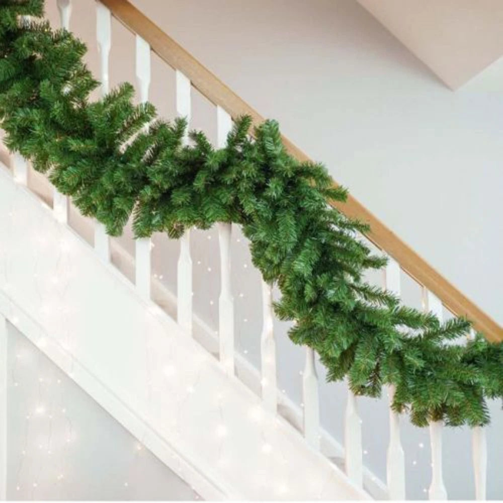 16FT Christmas Garland with LED Lights Pre Lit Stairs Home Fireplace Bushy Pine
