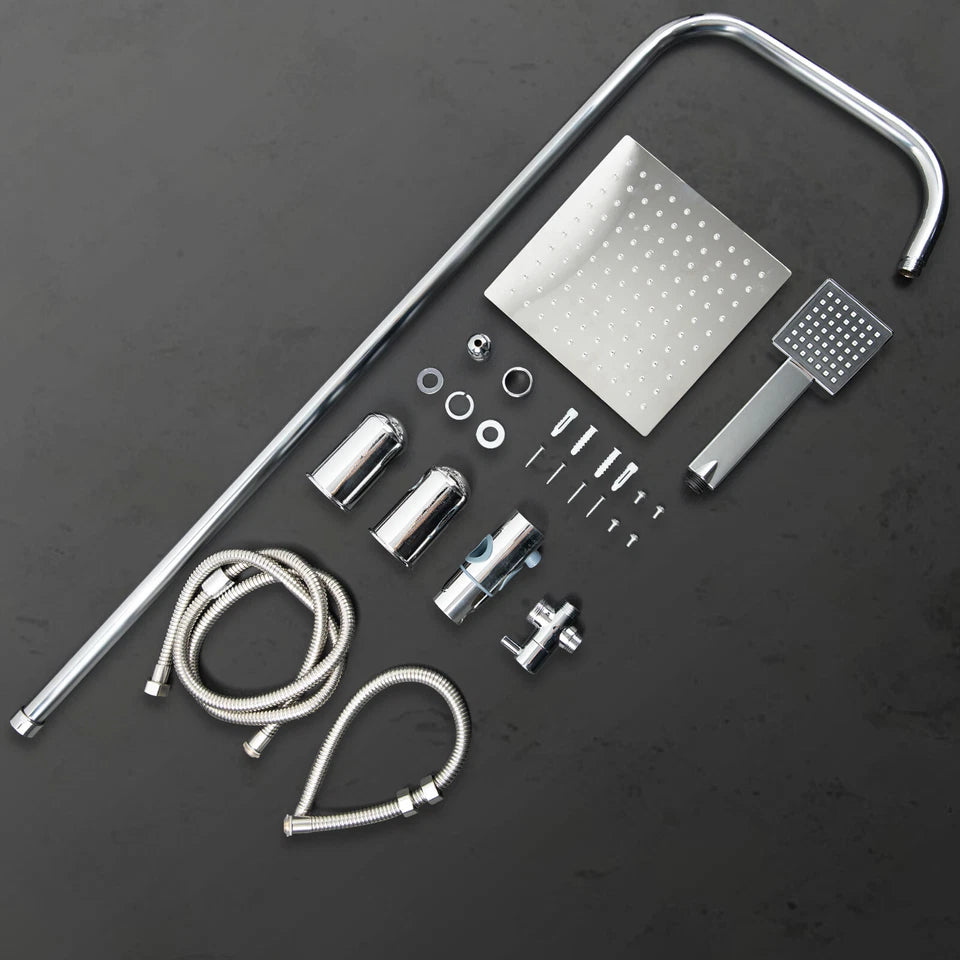 Shower Kit Twin Head 2 Mixer Shower Heads Rail Hose Riser Square Bathroom Set