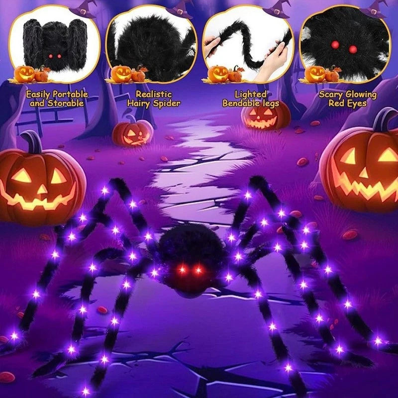 Halloween Prop Spider Decoration 150CM 8 Mode Light Up Giant Spider, Realistic
