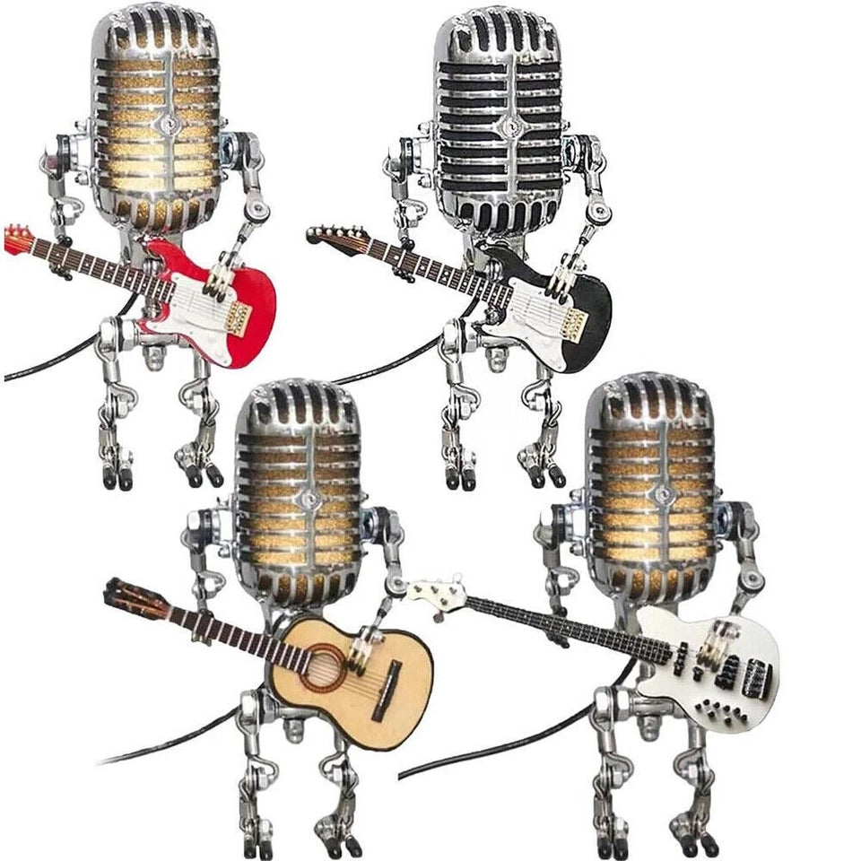 Retro Microphone Robot Desk Lamp LED Table Light Steampunk Ornament Decor Gifts