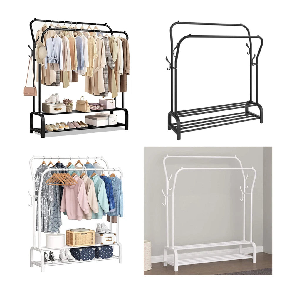 Heavy Duty Metal Double Rail Clothes Garment Hanging Rack Shelf Display Stand UK
