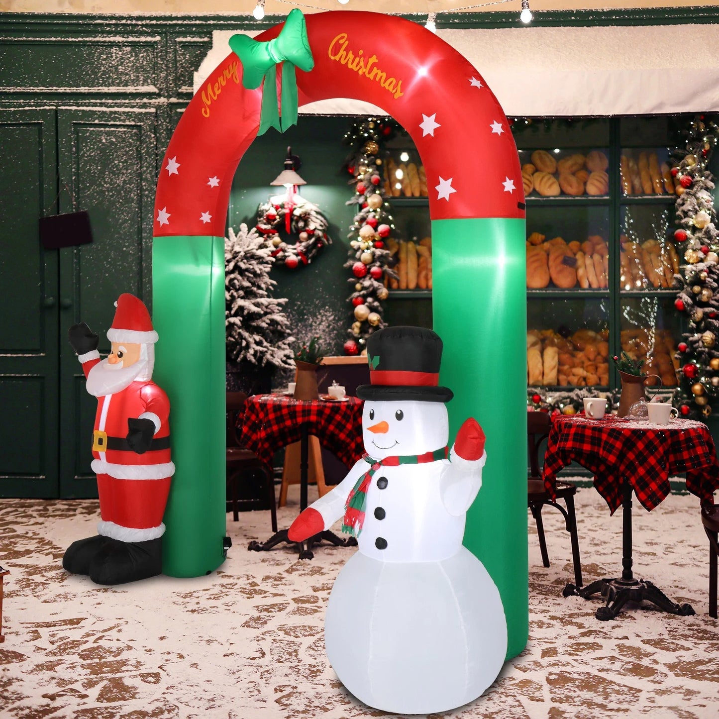 2.4M Christmas Arch Inflatable with Santa & Snowman & LED Lights Outdoor Decor