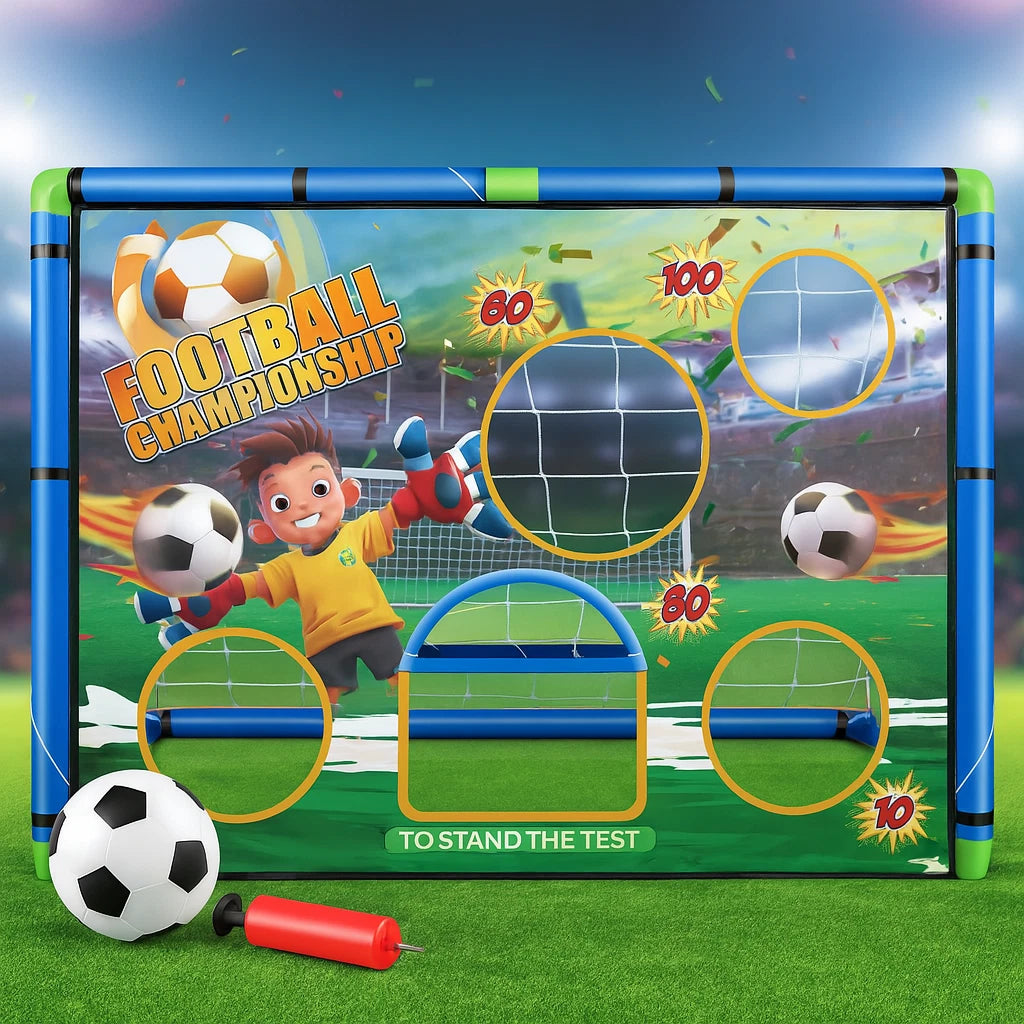 Kids 2in1 Portable Soccer Goal Post Up Football Target Board With Net, Ball Pump