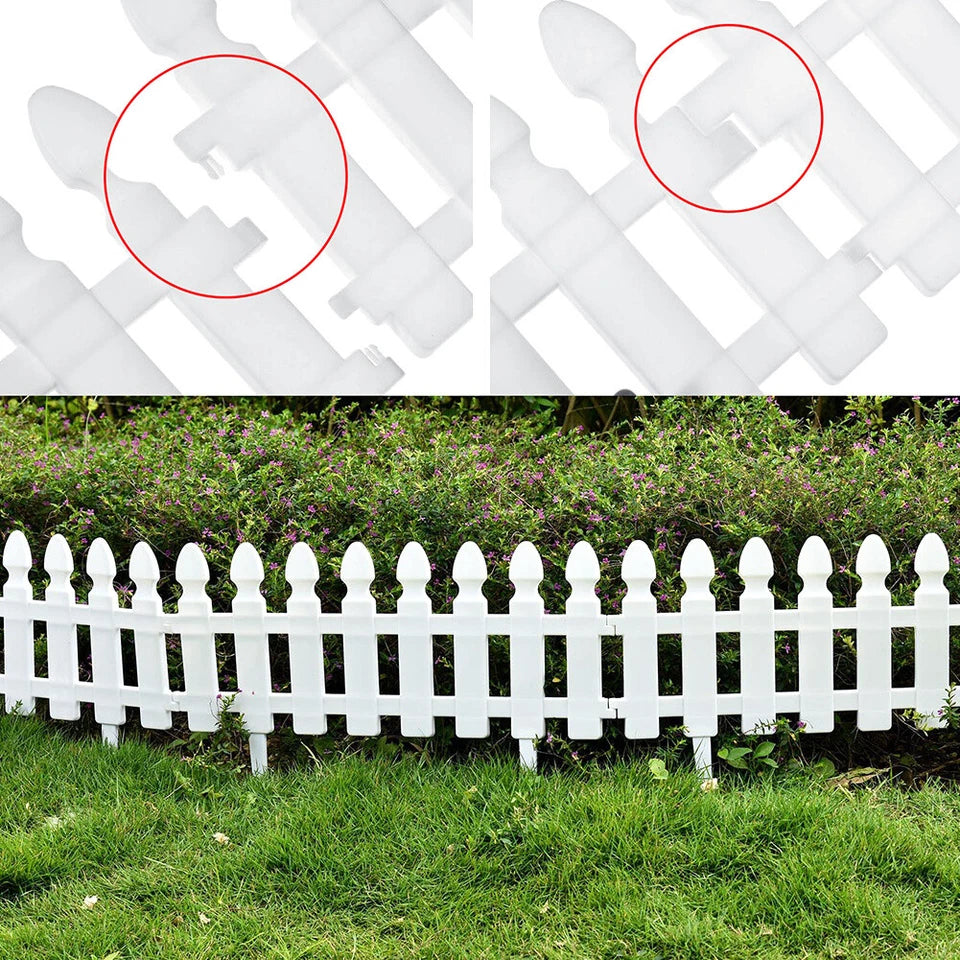 4,8,12 PCS White Plastic Picket Fencing Wooden Effect Lawn Border Edge Garden Edging