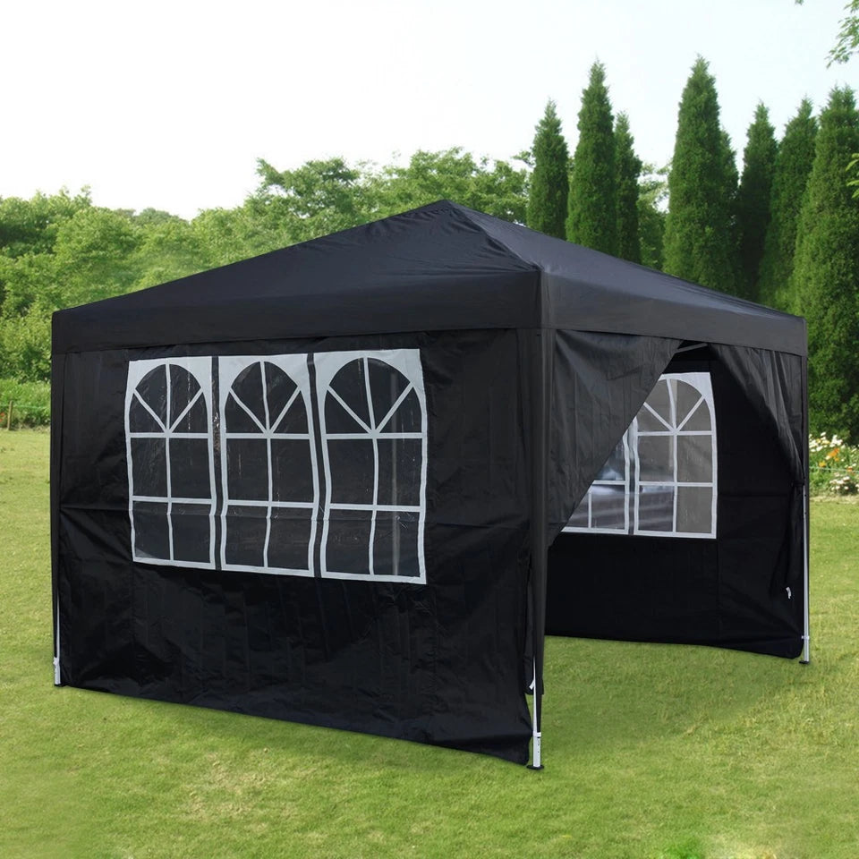 3x3M Heavy Duty Gazebo Marquee Popup Waterproof Garden Party Tent 4 WallSides