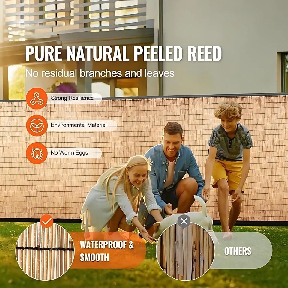 1.8M x 4M Natural Bamboo Peeled Reed Fence Screening Roll Fencing Panel Garden