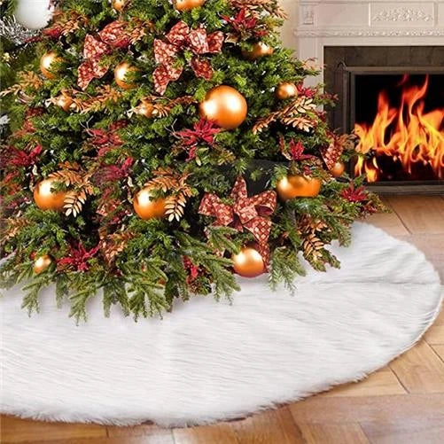 White Faux Fur Christmas Tree Skirt Base Xmas Floor Mat Ornaments Decoration UK