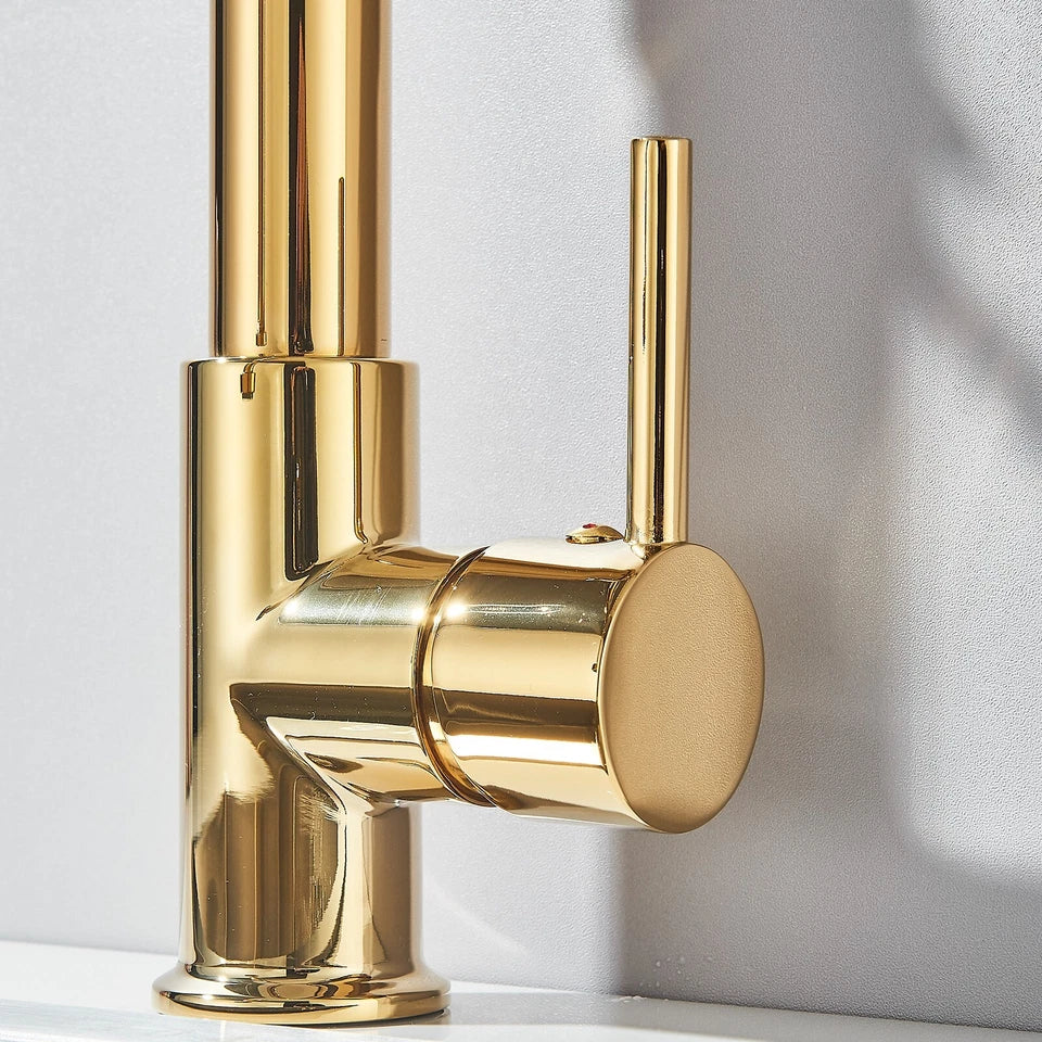 Modern Gold Kitchen Mixer Taps Pull out Spray 360° Mono Single Lever Sink Faucet