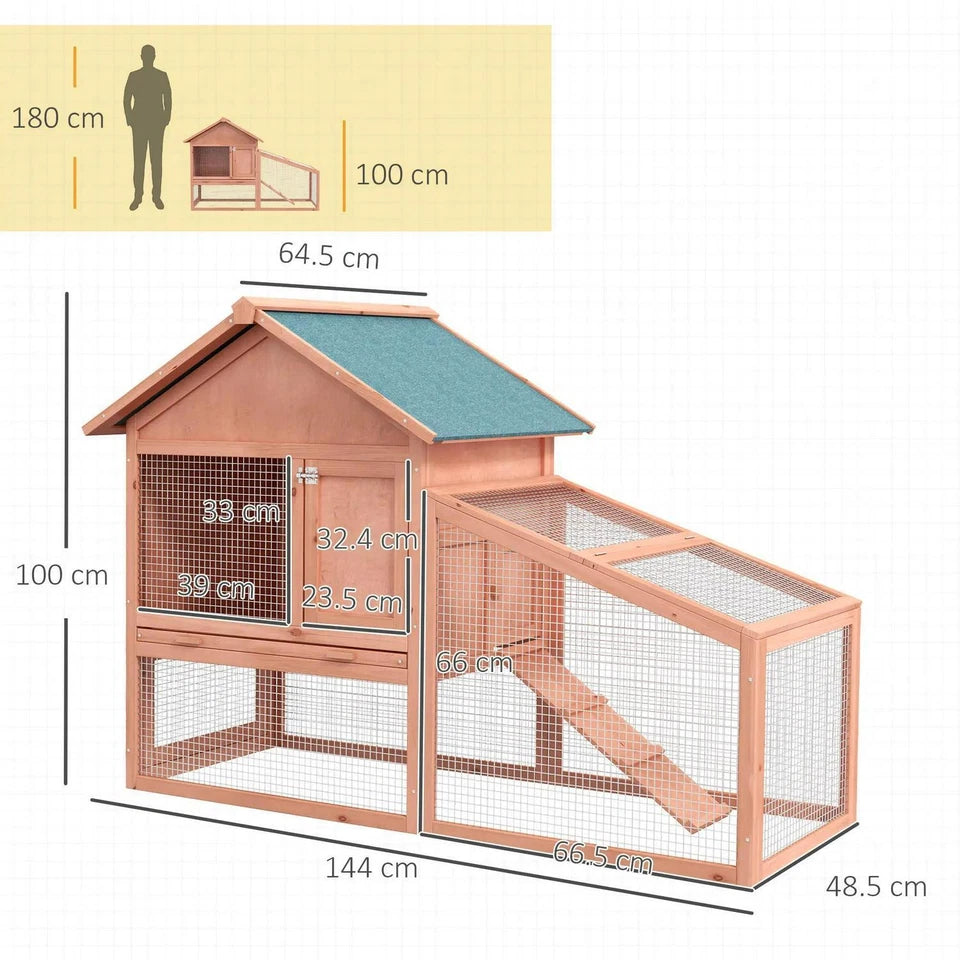 Pawhut Wood Rabbit ,Bunny, Pig Hutch Water Resistant w/ Ramp Outdoor Use