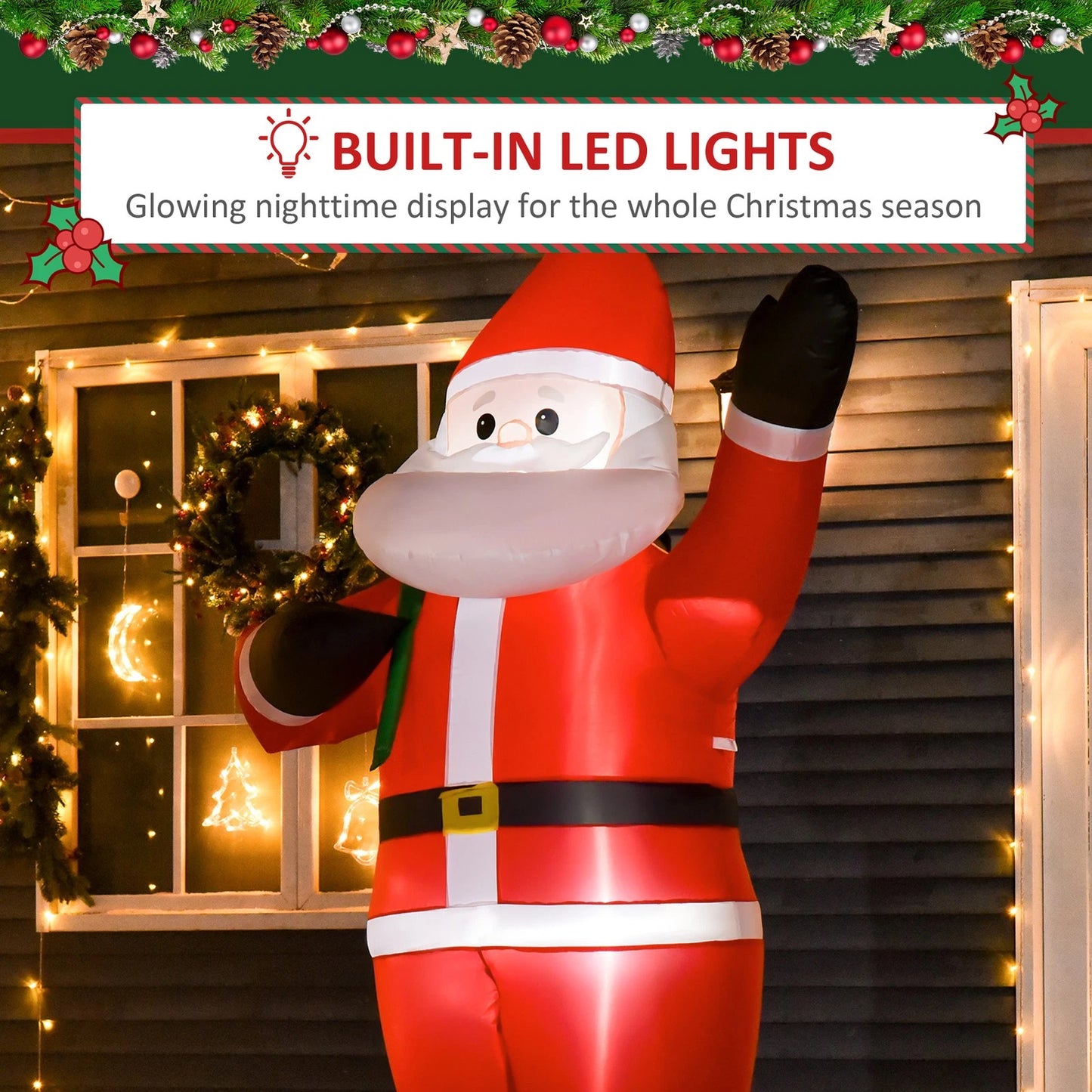 8ft Christmas Inflatable Santa Claus with Gift Bag LED Lights Outdoor Decor