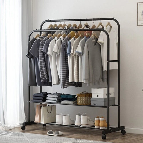 Industrial Pipe Garment Rack Coat Stand Rolling Clothe Rails