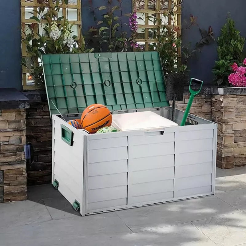 LARGE PLASTIC GARDEN STORAGE BOX OUTDOOR WATERPROOF DECK CONTAINER