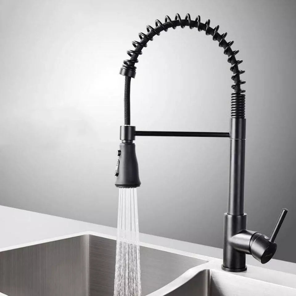 Matt Black Monobloc Kitchen Sink Mixer Tap with Pull Out Hose Spray Single Lever