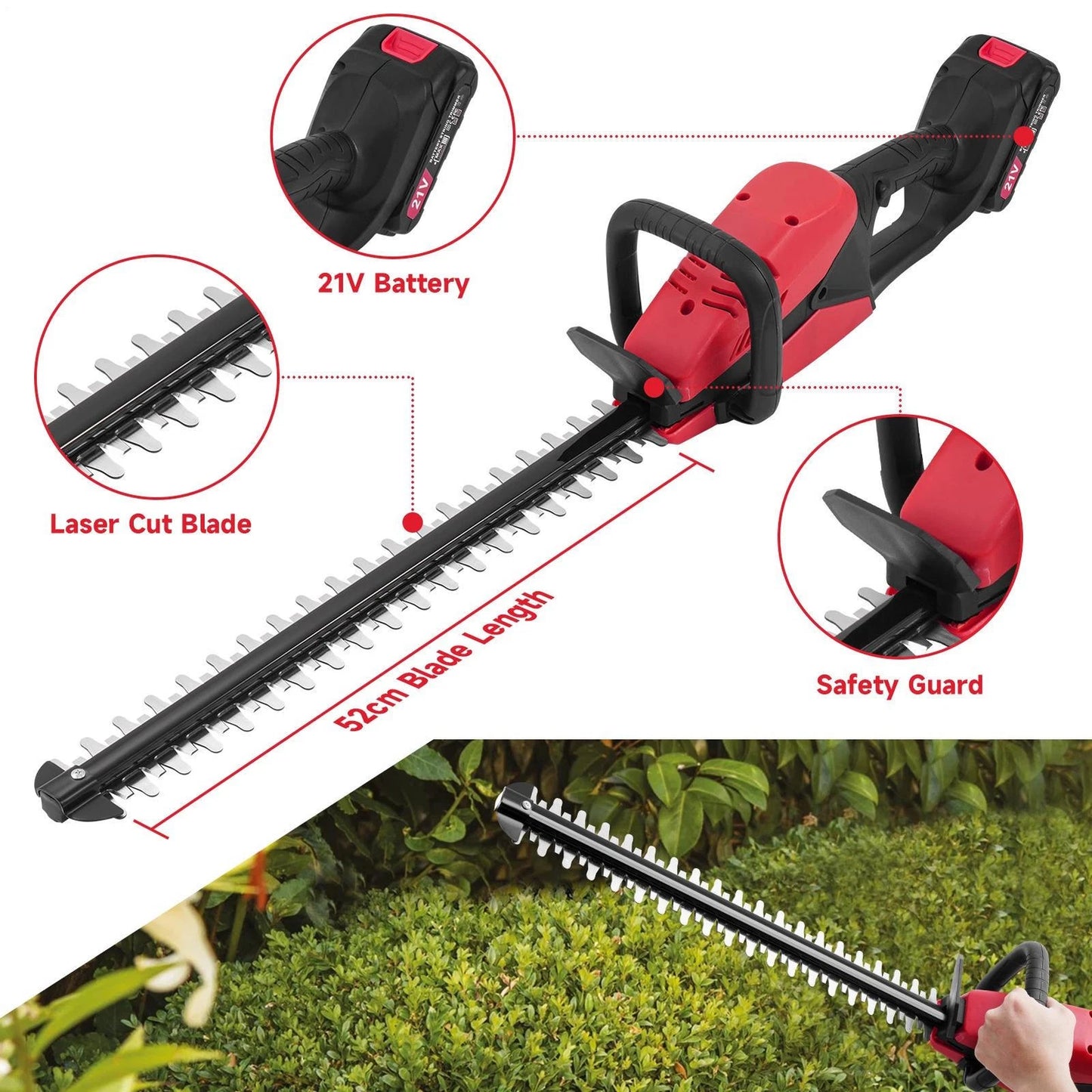 Electric Cordless Hedge Trimmer Tree Branch Cutter Tool with Battery & Charger