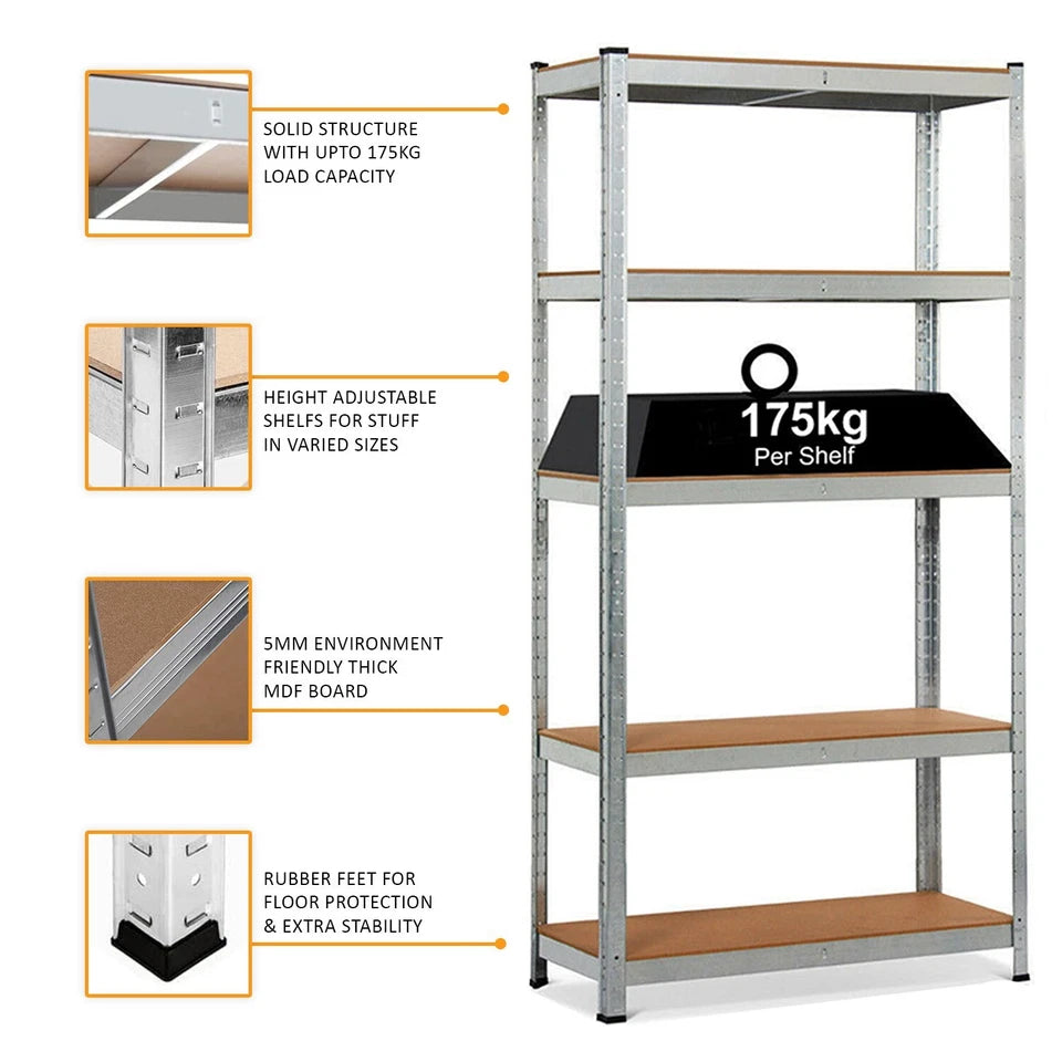4x Metal 5 Tier Garage Shelves Shelving Unit Racking Storage 180 x 90 x 40cm