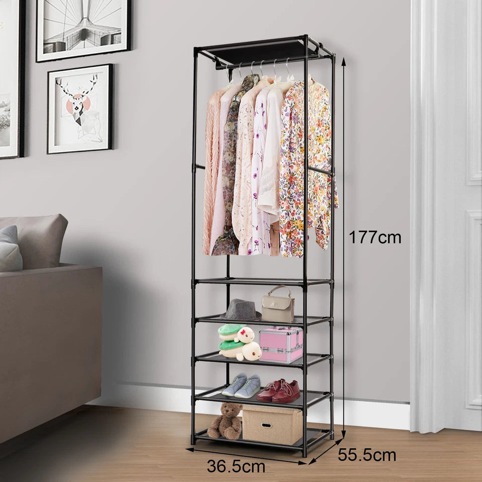 Heavy Duty Clothes Rail Garment Hanging Rack Shoe Storage Shelf Display Black