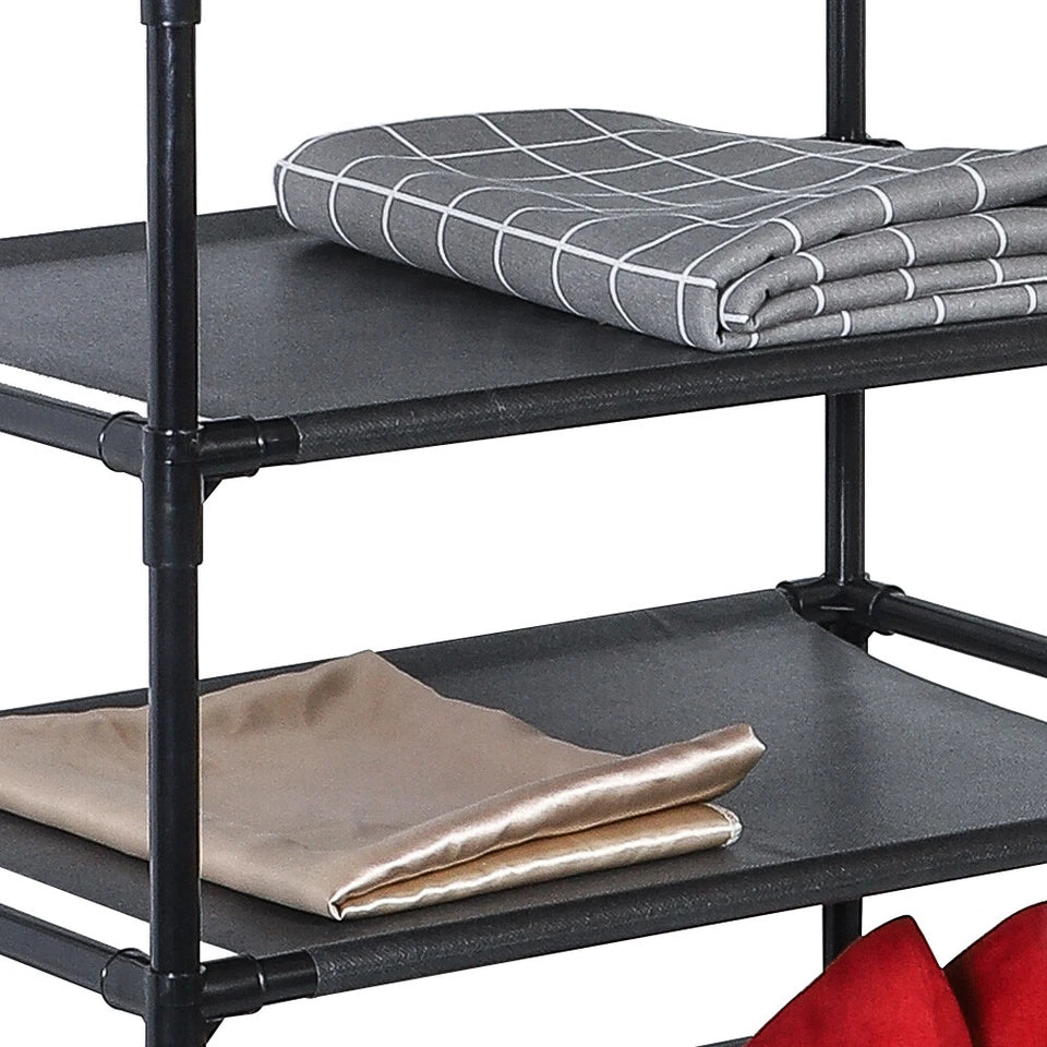 Heavy Duty Clothes Rail Garment Hanging Rack Shoe Storage Shelf Display Black