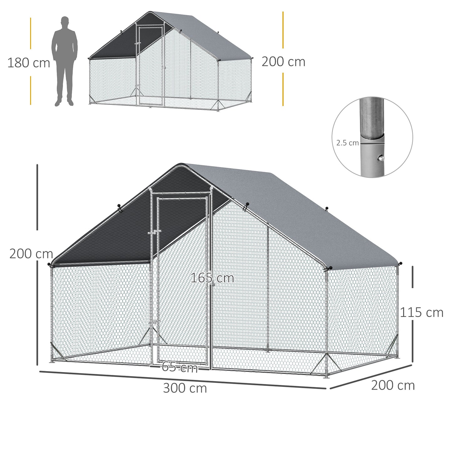 Walk In Chicken Run Galvanized Chicken Coop Hen House w/ Water-Resist Cover