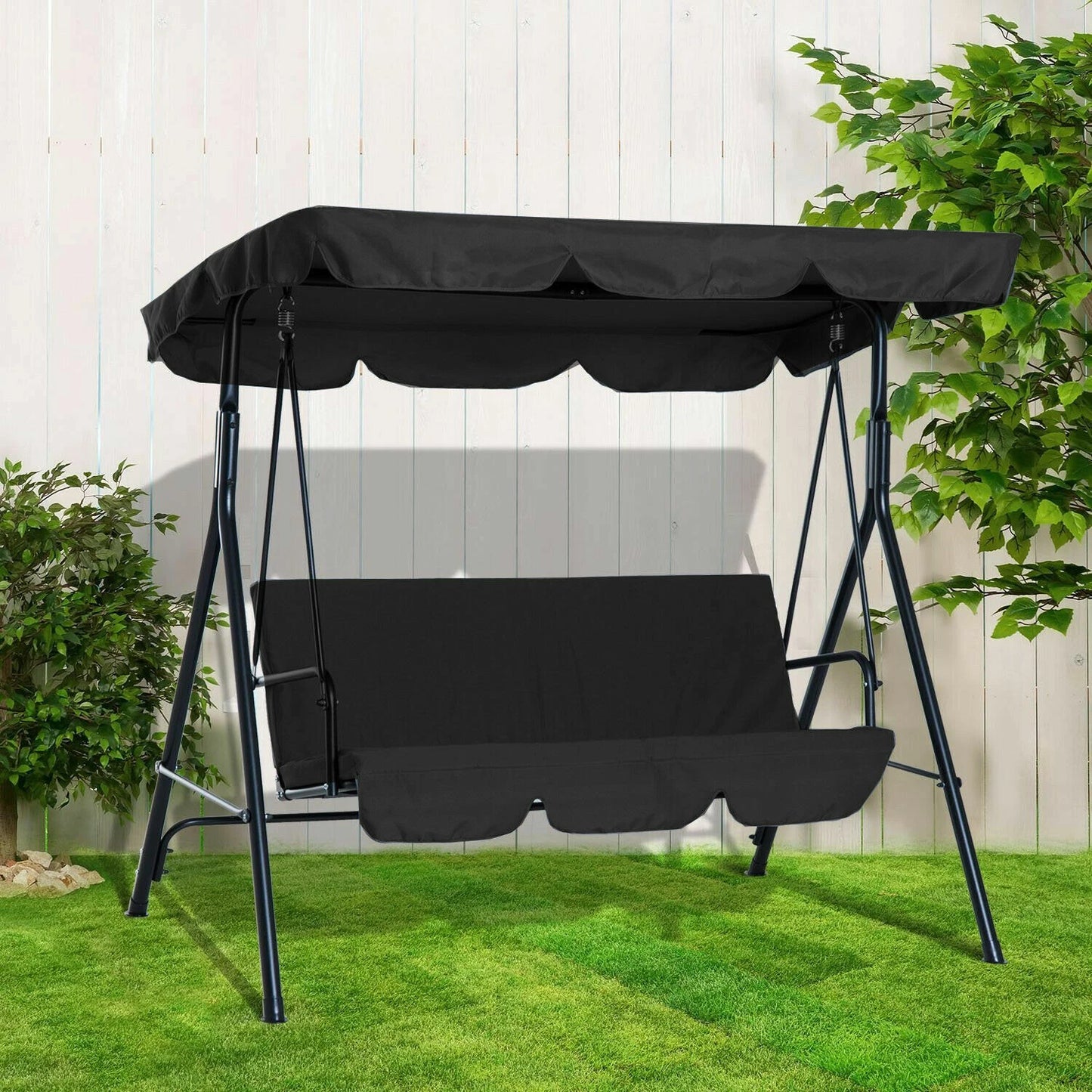 Garden Hammock Swing Chair 3 Seater Bench Canopy Patio Cushion Outdoor Strattore
