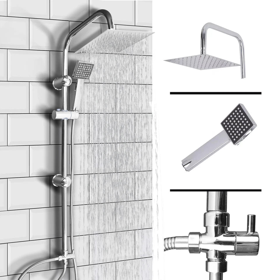 Shower Kit Twin Head 2 Mixer Shower Heads Rail Hose Riser Square Bathroom Set