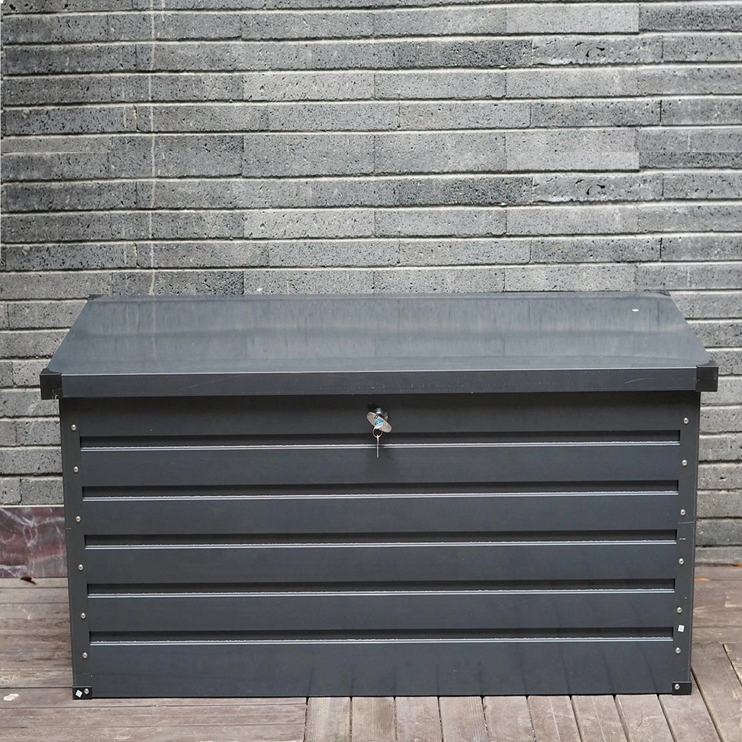 Dark Grey 420L Metal Storage Box Garden Outdoor Shed Utility Cushion Chest Truck