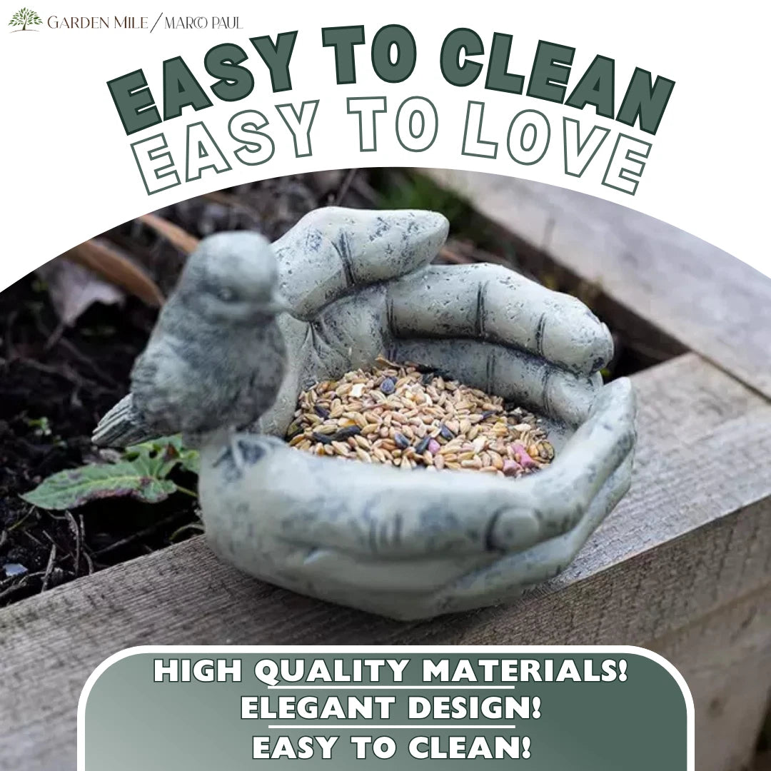 Bird Feeder Stone Effect Bath Garden Decor Hands Ornament Feeding Station Water
