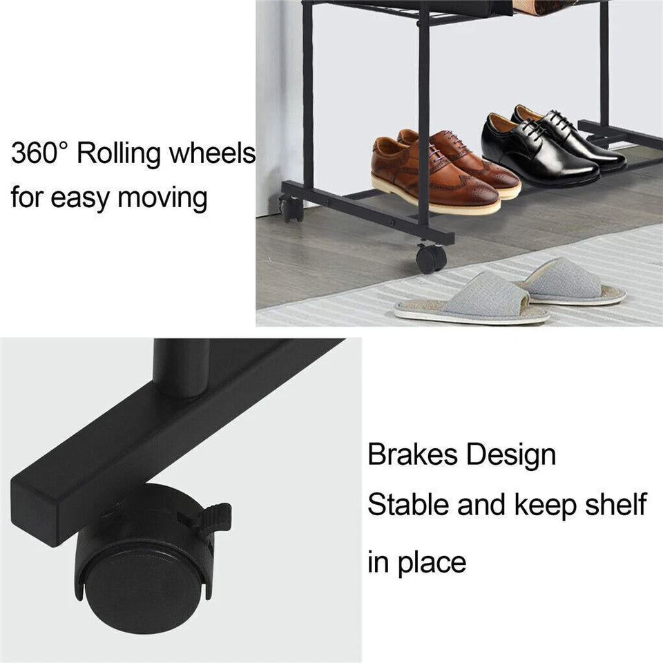 Industrial Pipe Garment Rack Coat Stand Rolling Clothe Rails