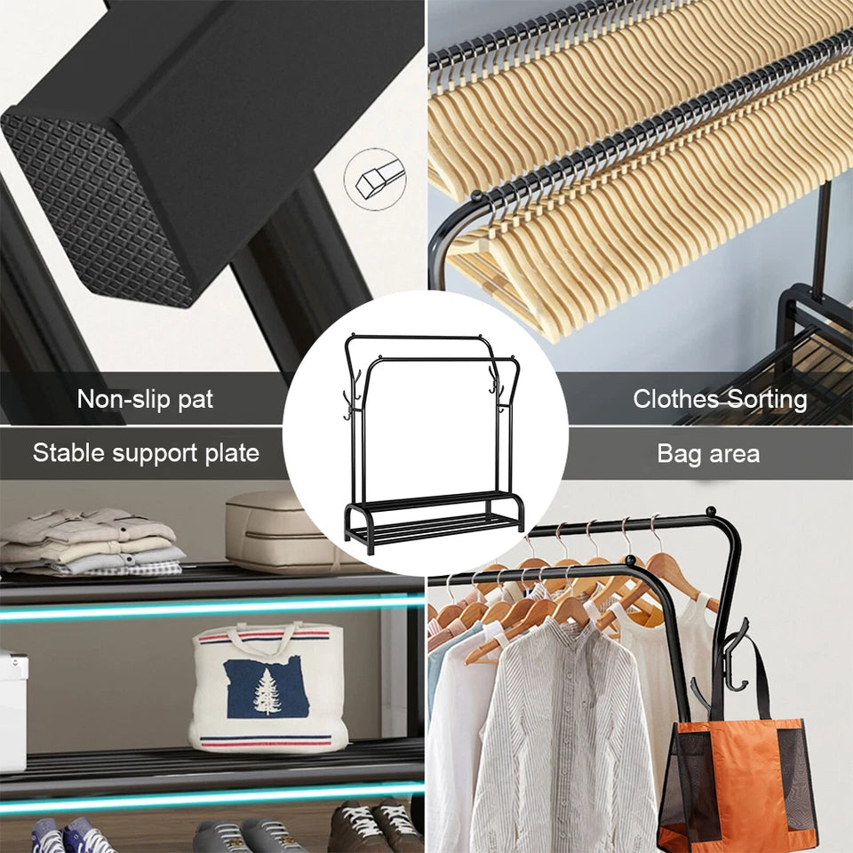 Heavy Duty Metal Double Rail Clothes Garment Hanging Rack Shelf Display Stand UK