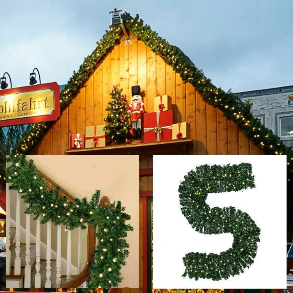 16FT Christmas Garland with LED Lights Pre Lit Stairs Home Fireplace Bushy Pine