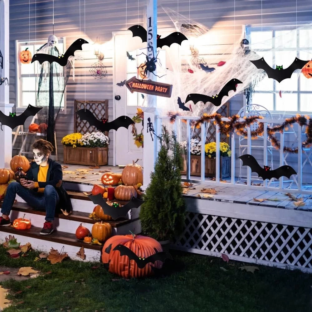 12PCS Halloween Hanging Bats, Halloween Flying Bat Hanging Decorations