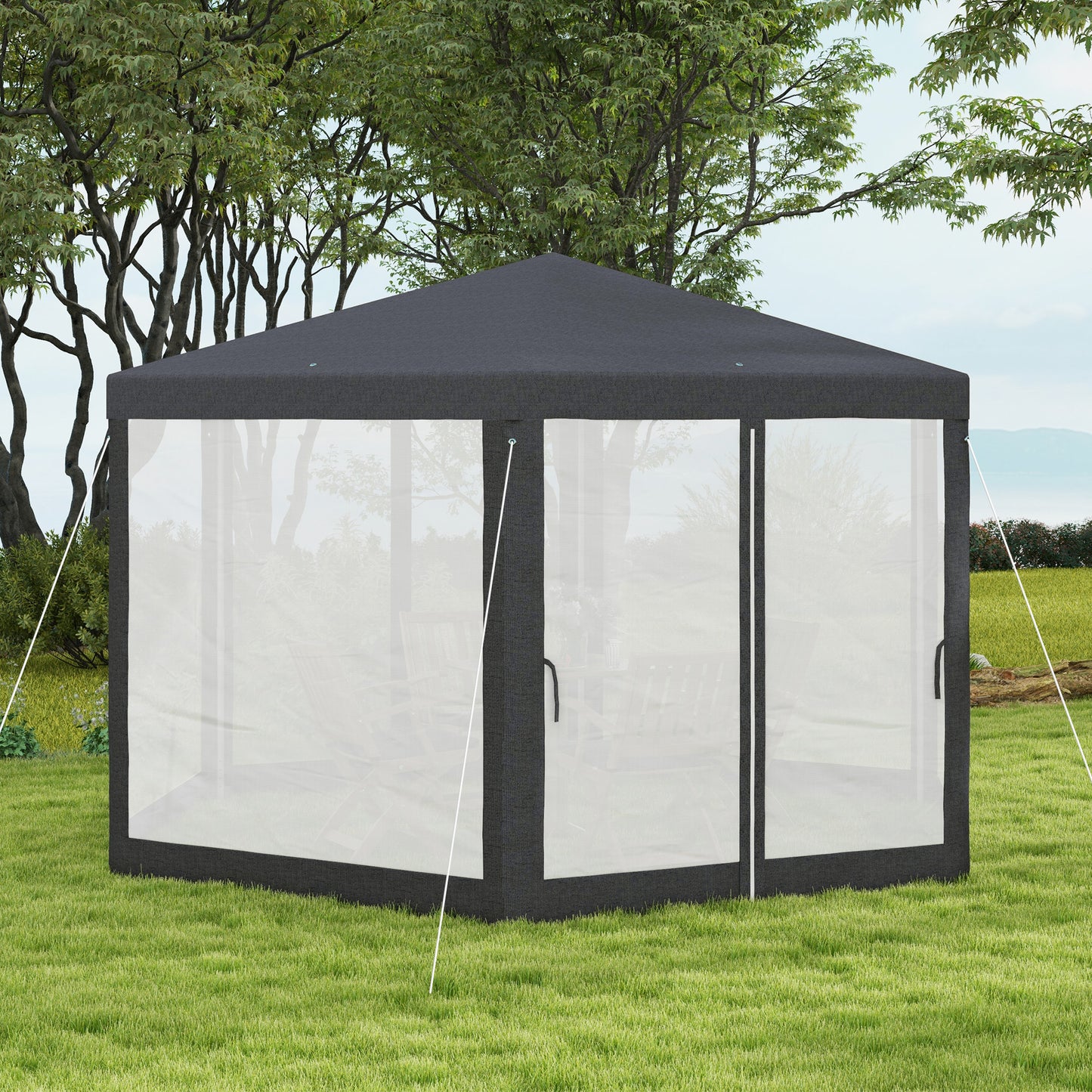 Dark Grey Hexagonal Metal Netting Gazebo Patio Out- door Canopy Party Marquee