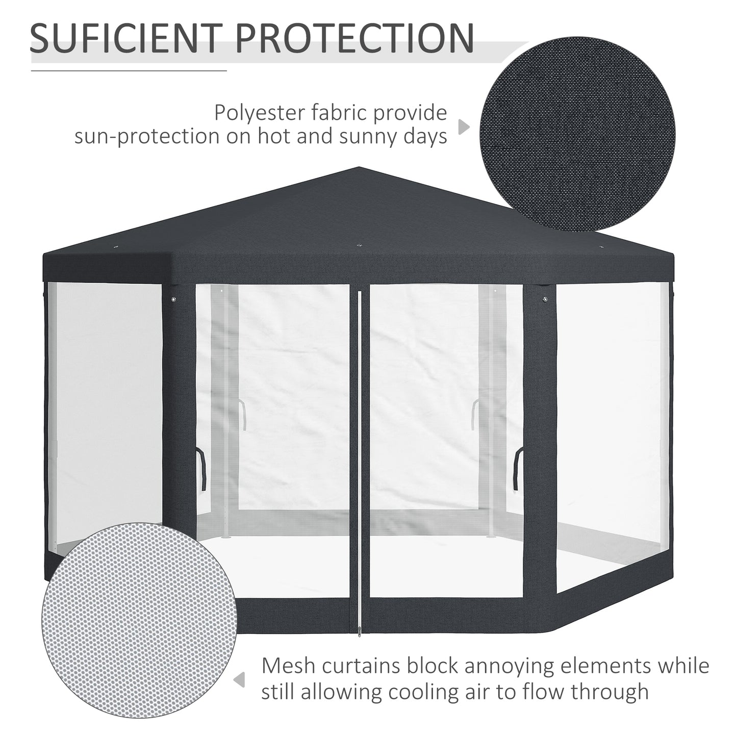 Dark Grey Hexagonal Metal Netting Gazebo Patio Out- door Canopy Party Marquee